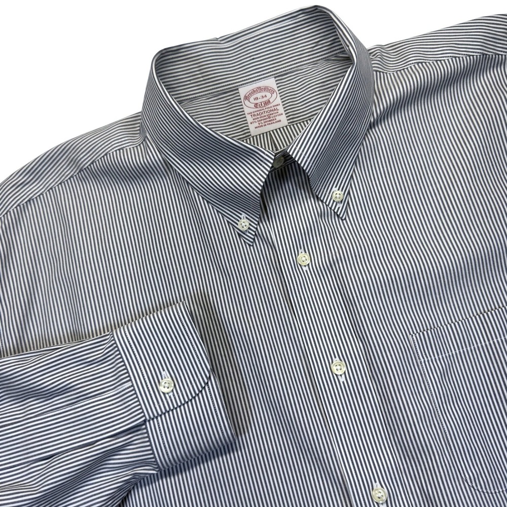 Brooks Brothers Mens 18-34 Traditional Non-Iron Dress Shirt Black Stripe